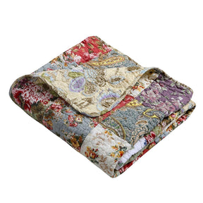 Red Green Blue Purple Yellow White 100-Percent Cotton Floral Patchwork Quilt Throw Blanket