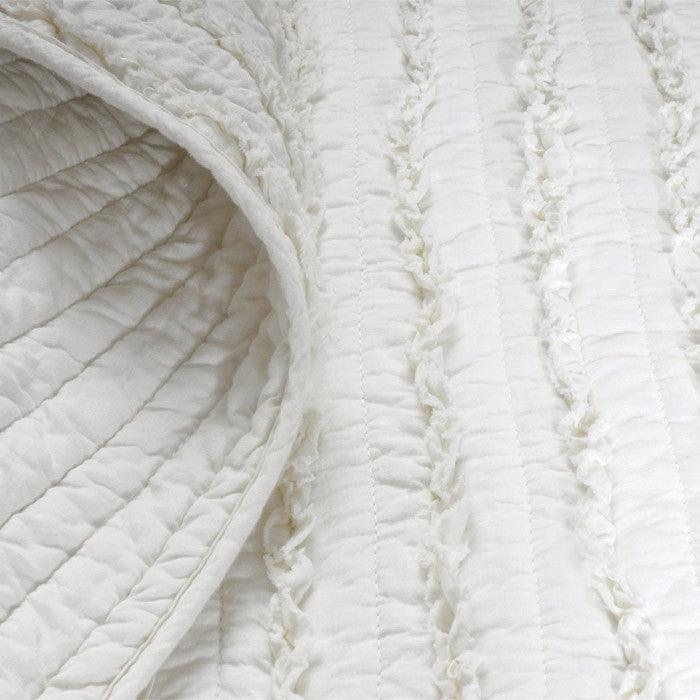 King size 3-Piece Quilt Set with 2 Pillow Shams 100% Cotton White Ruffles