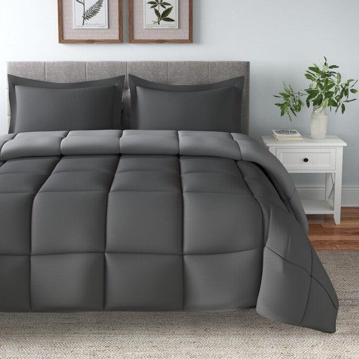 Full/Queen Traditional Microfiber Reversible 3 Piece Comforter Set in Grey