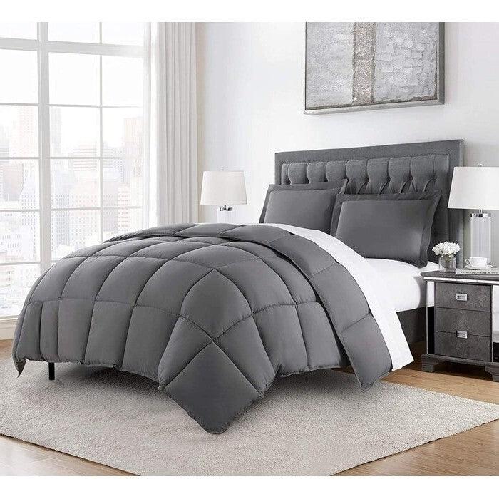 Queen Size Reversible Microfiber Down Alternative Comforter Set in Grey