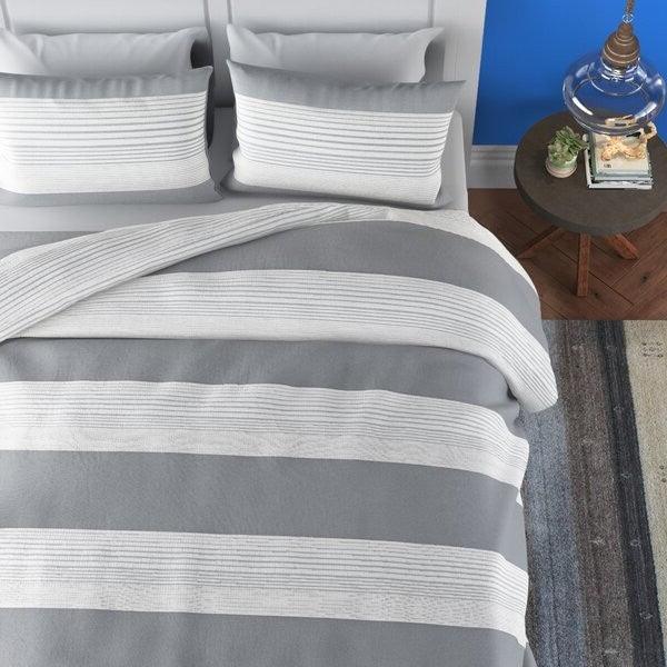 King size 100% Cotton Gray/Taupe Linen Stripe Comforter Set - beddingbag.com
