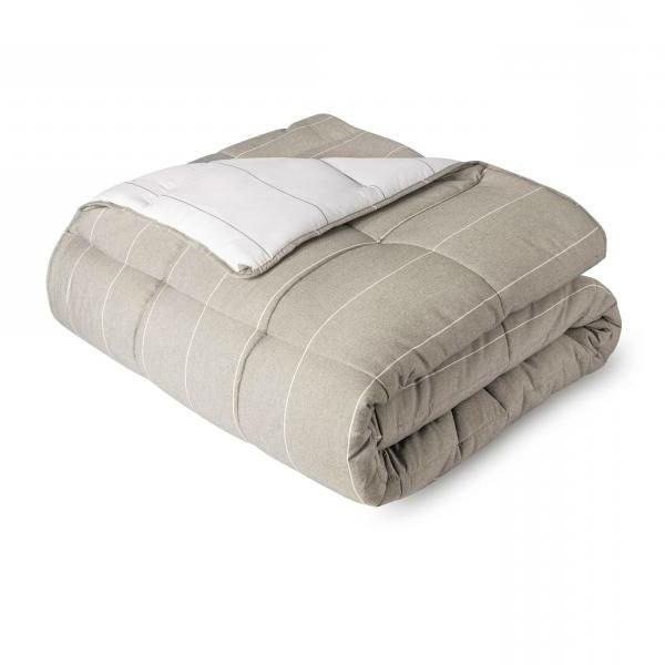 King 3 Piece Down Alternative Chambray Pin Striped Comforter Set Birch - beddingbag.com