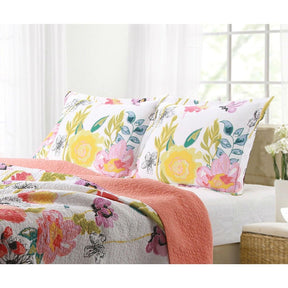 King size 3-Piece Cotton Quilt Set with Multi-Color Floral Pattern