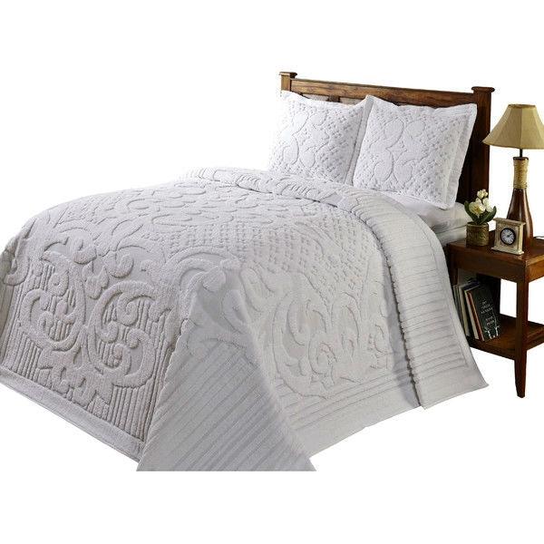 King size 100-Percent Cotton Chenille Bedspread in White - beddingbag.com