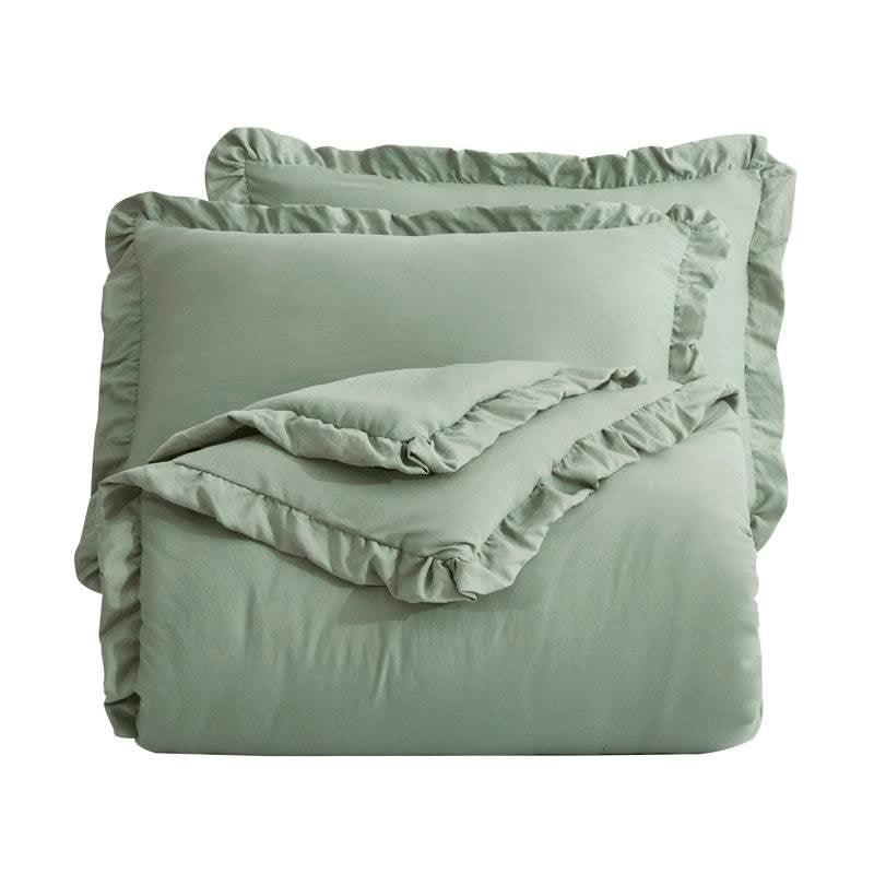 Oversized King Sage Microfiber 3-Piece Comforter Set with Ruffled Edge Trim - beddingbag.com