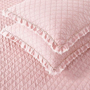 King Pink Microfiber Diamond Quilted Bedspread Set with Frayed Edges