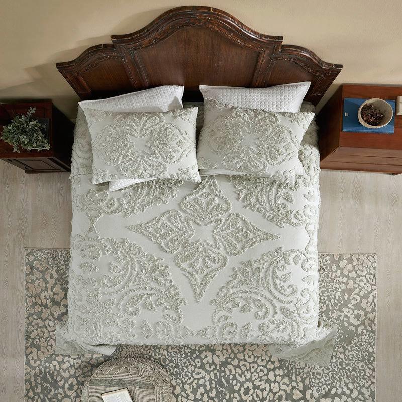 King Size 100-Percent Cotton Chenille 3-Piece Coverlet Bedspread Set in Sage