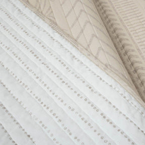King Scandinavian Chevron Beige Tan White Reversible Cotton Quilt Set