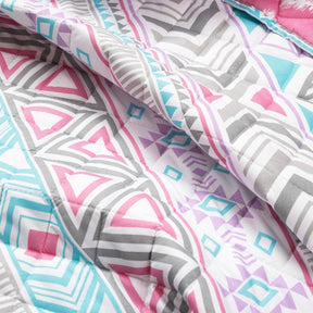 Twin Southwest Indian Style Polyester Pink Blue Striped Reversible Quilt Set