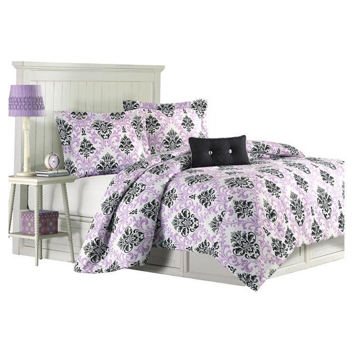 Twin / Twin XL size Purple Damask Design Comforter Set - beddingbag.com