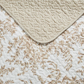 King size 3 Piece Bed-in-a-Bag Bohemian Tan Beige Floral Cotton Quilt Set